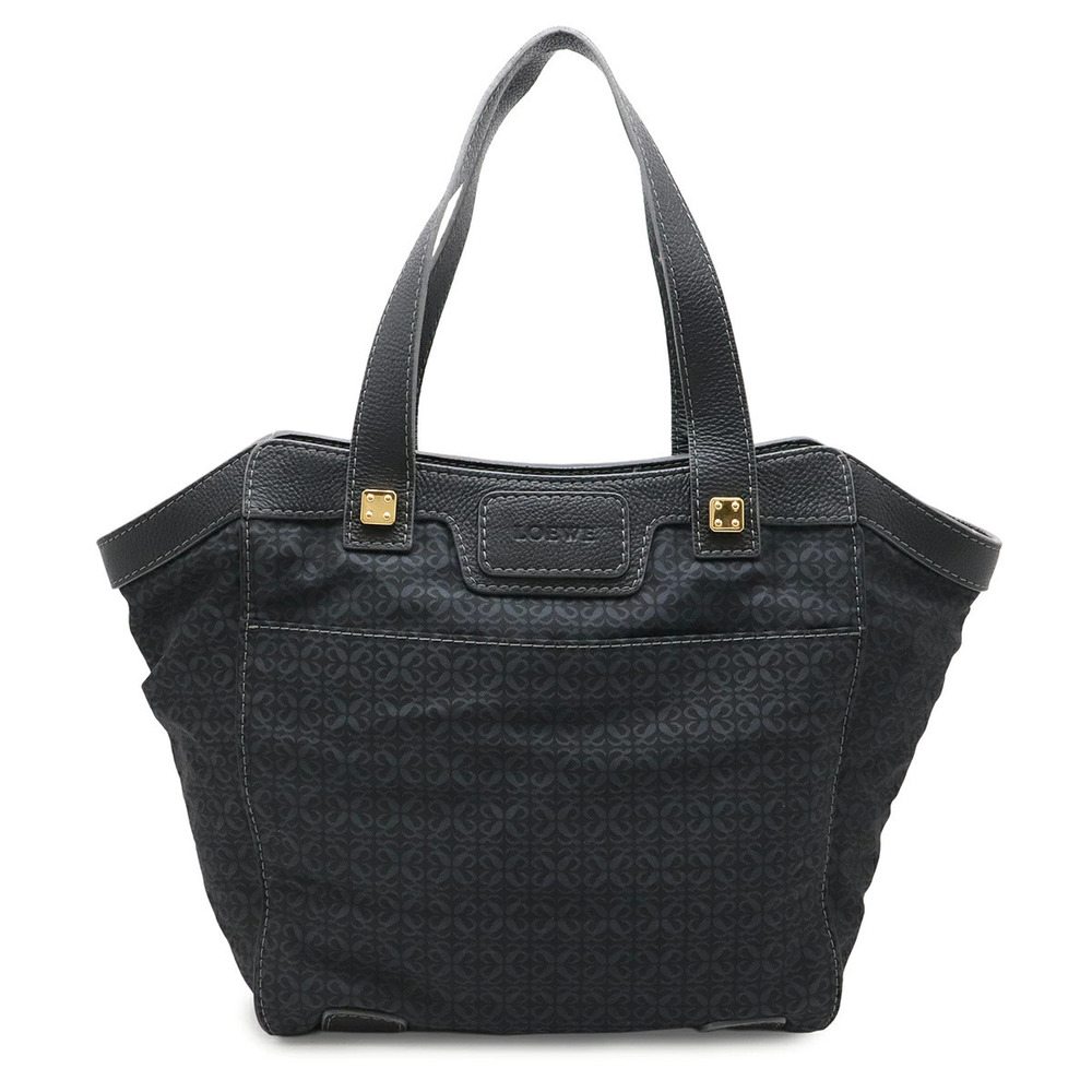 Loewe Repeat Anagram Tote Bag Shoulder Hobo Canvas Leather Black